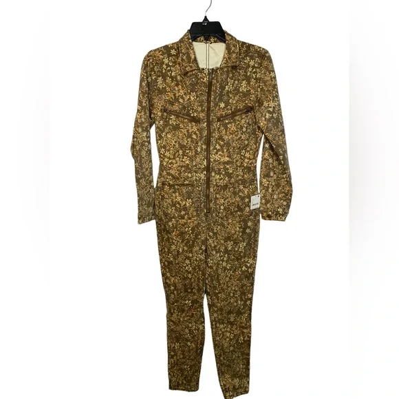 NWT Free People Lennox Printed Jumpsuit Cappuccino Combo Size Small